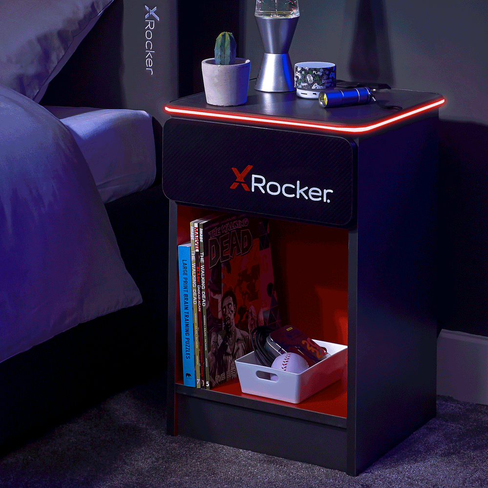 Carbon-Tek End Table with Wireless Charging and LED Lights - X Rocker