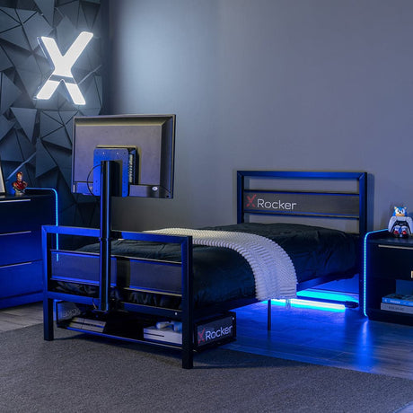 Basecamp Gaming Bed with TV Mount, Black, Twin - X Rocker