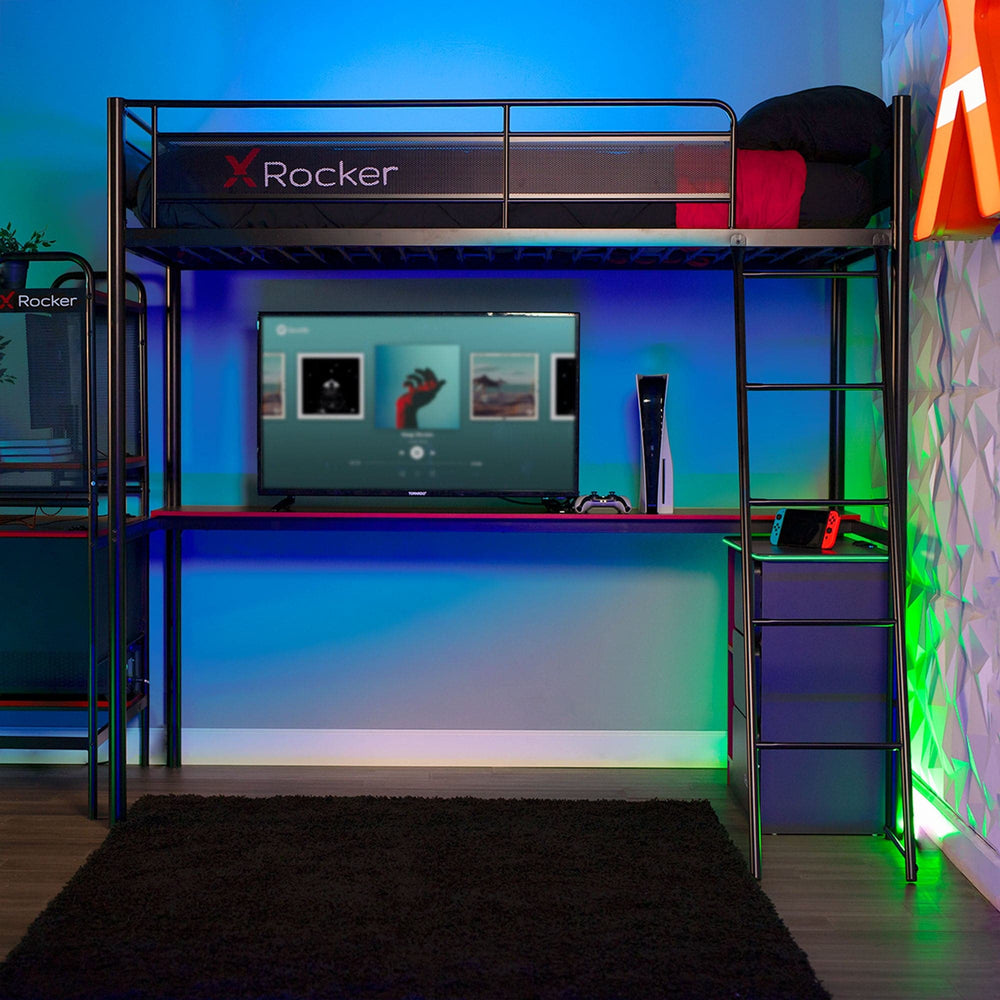 HQ Gaming Loft Bunk Bed with Battlestation - X Rocker