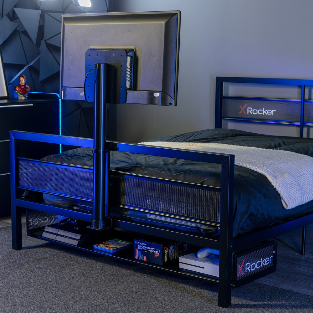 Basecamp Gaming Bed with TV Mount, Black, Full - X Rocker