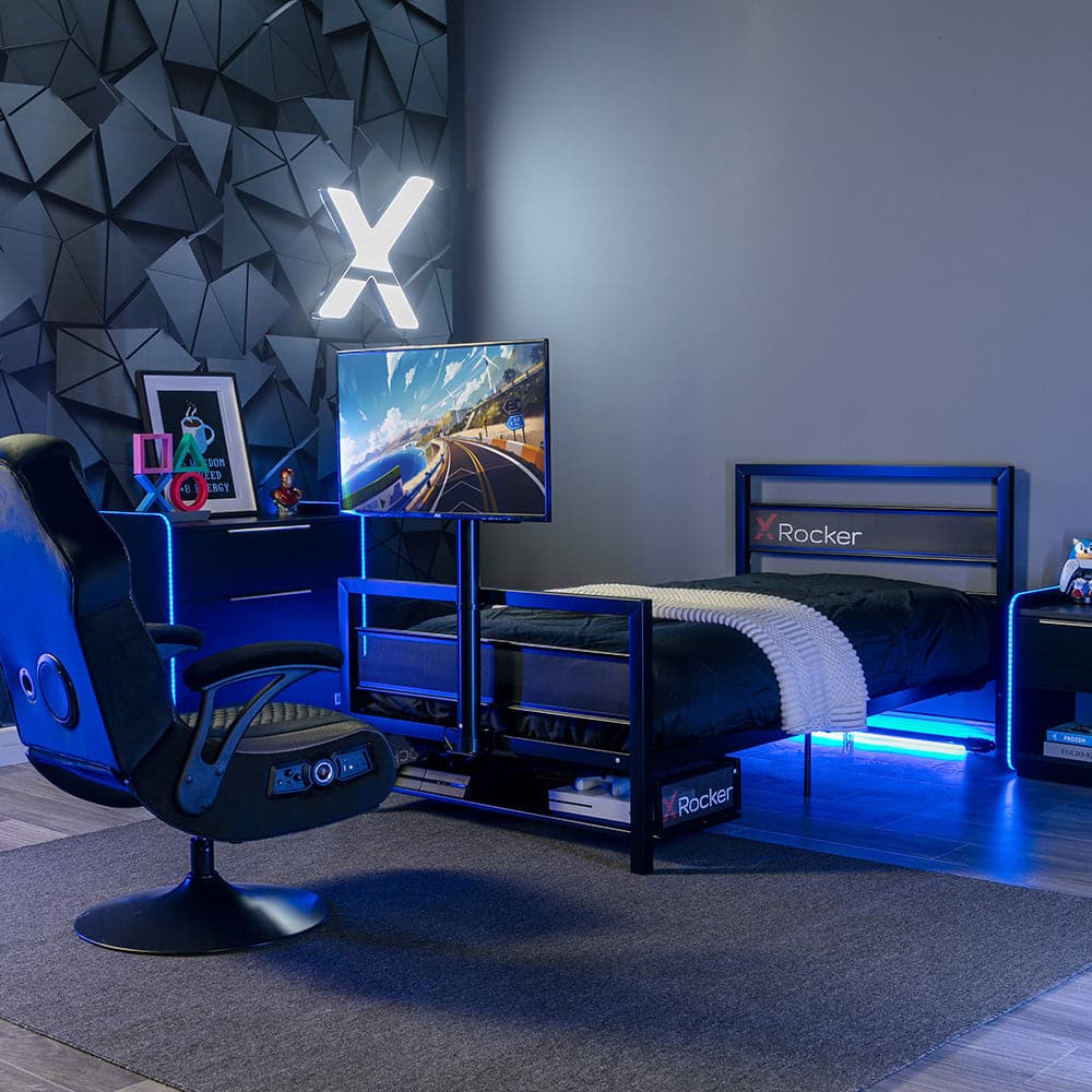 Basecamp Gaming Bed with TV Mount, Black, Twin - X Rocker