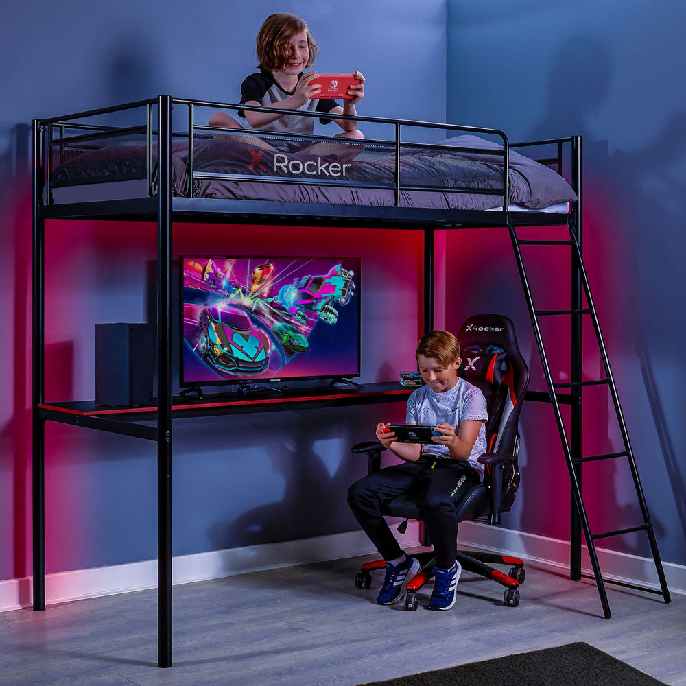 HQ Gaming Loft Bunk Bed with Battlestation - X Rocker