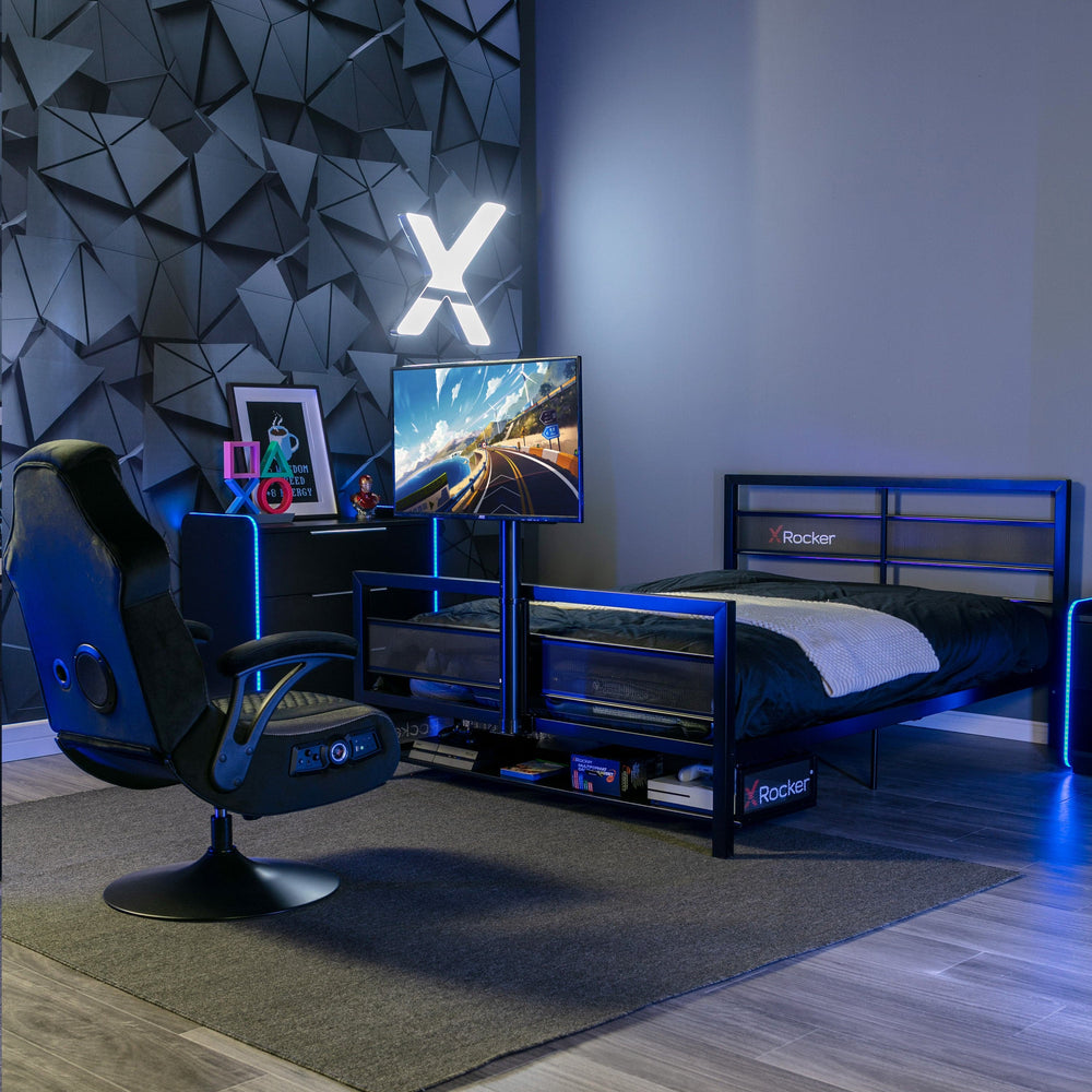 Basecamp Gaming Bed with TV Mount, Black, Full - X Rocker