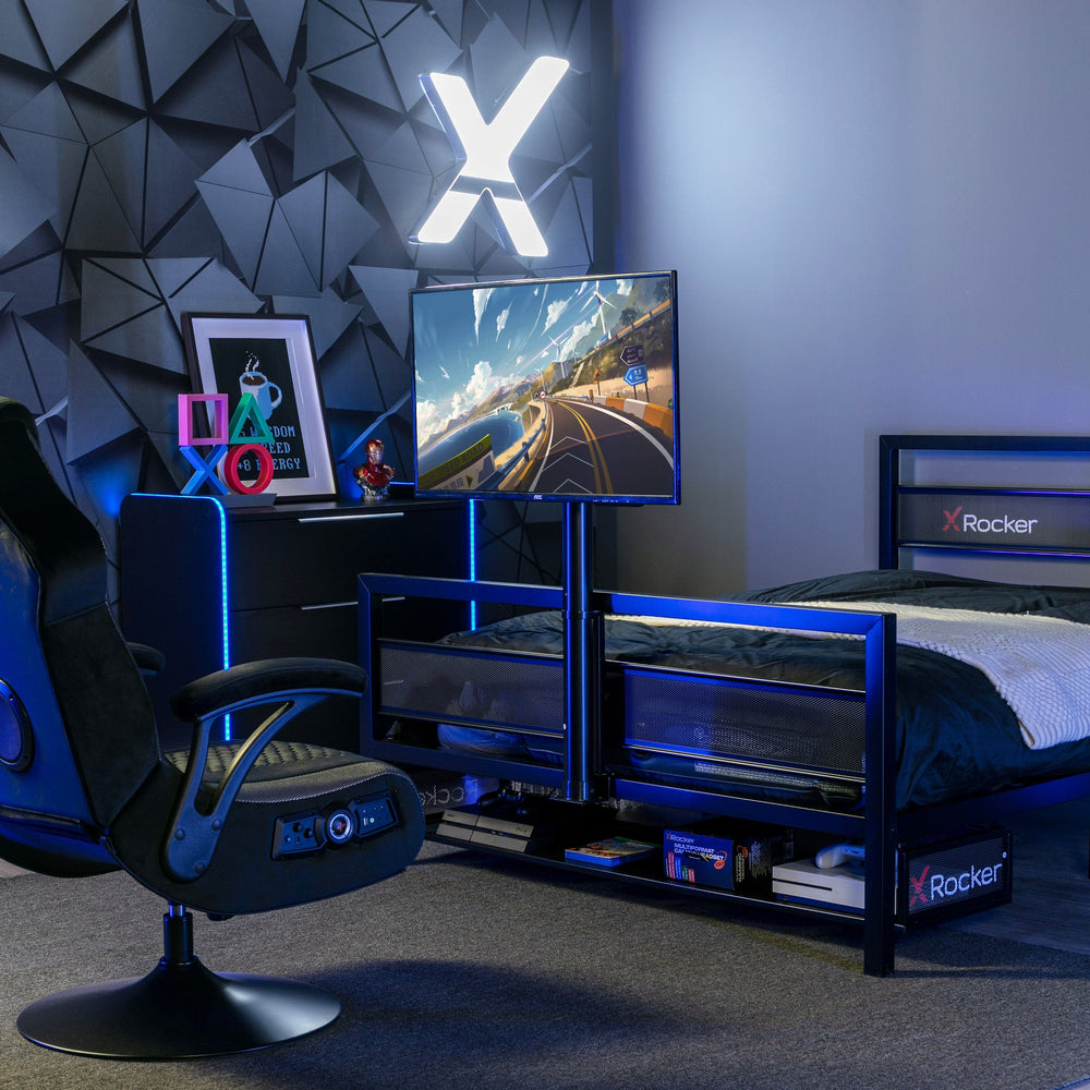 Basecamp Gaming Bed with TV Mount, Black, Full - X Rocker