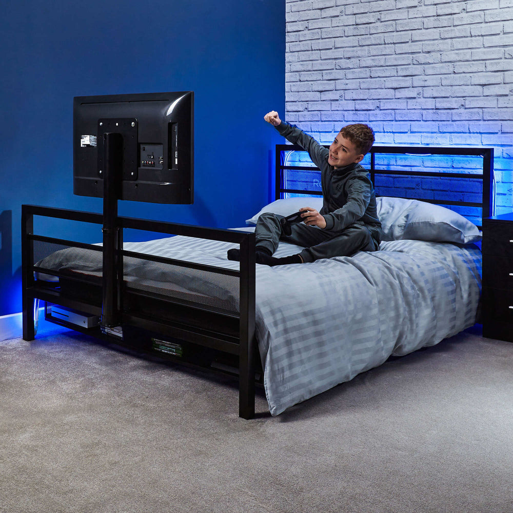 Basecamp LED Gaming Bed with XL TV Mount, Black, Full - X Rocker