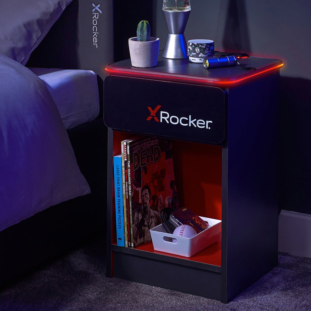 Carbon-Tek End Table with Wireless Charging and LED Lights - X Rocker
