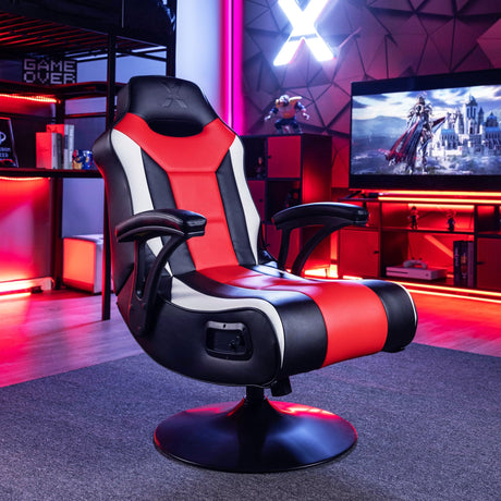 Falcon 2.1 Pedestal Gaming Chair, Black/White/Red - X Rocker