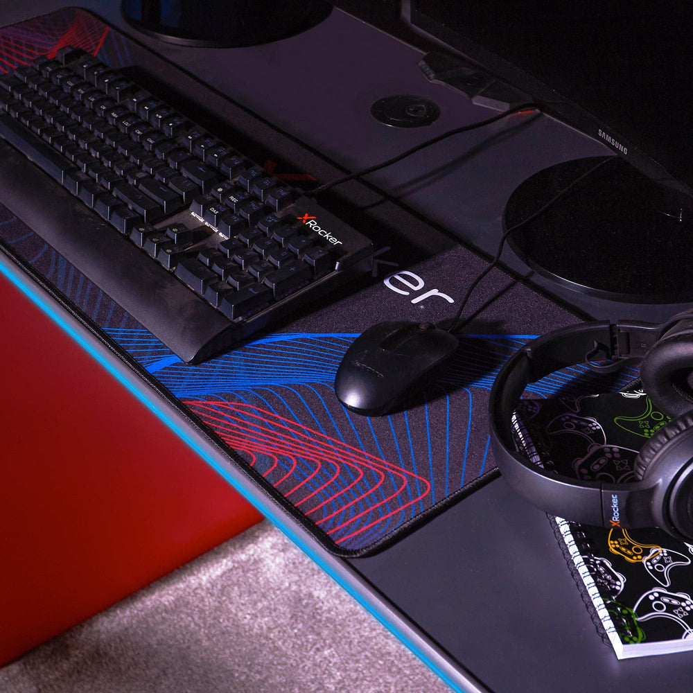 Carbon-Tek Gaming Desk with LED and Wireless Charging, Gray/Red - X Rocker