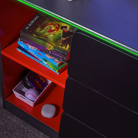 Carbon-Tek Chest of Drawers with LED, Gray/Red - X Rocker