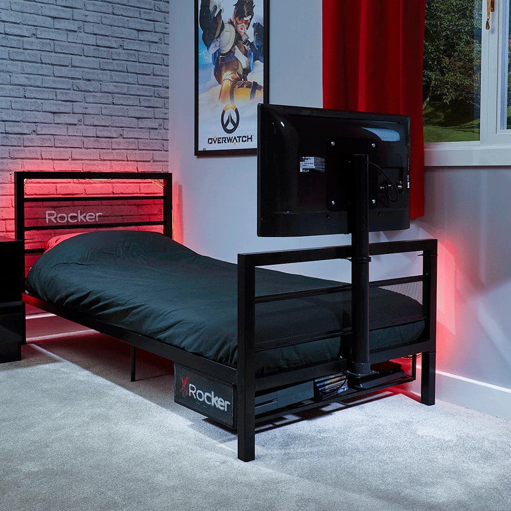 Basecamp Gaming Bed with TV Mount, Black, Twin - X Rocker