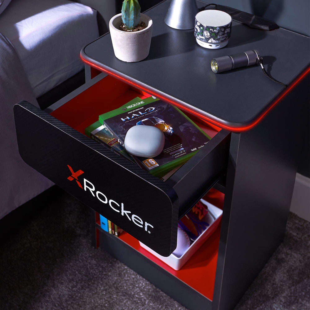 Carbon-Tek End Table with Wireless Charging and LED Lights - X Rocker