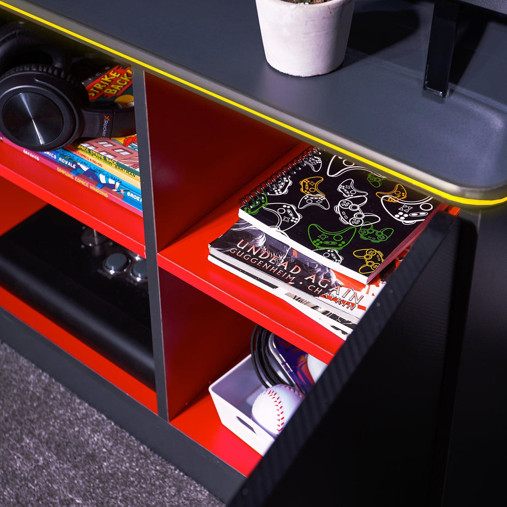 Carbon-Tek TV Stand with LED, Gray/Red - X Rocker
