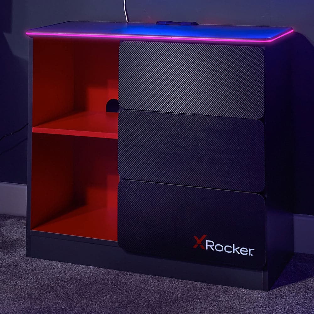 Carbon-Tek Chest of Drawers with LED, Gray/Red - X Rocker