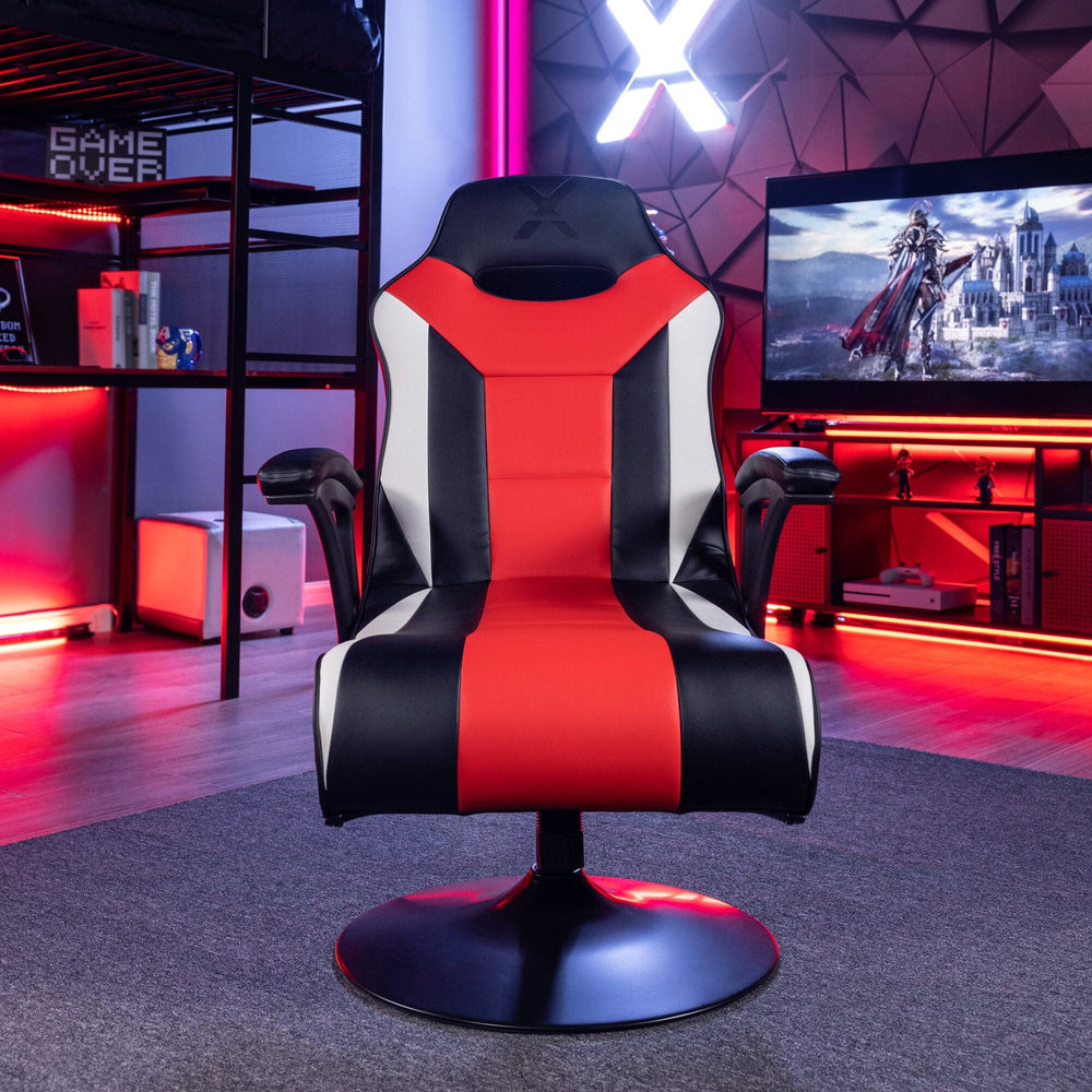 Falcon 2.1 Pedestal Gaming Chair, Black/White/Red - X Rocker