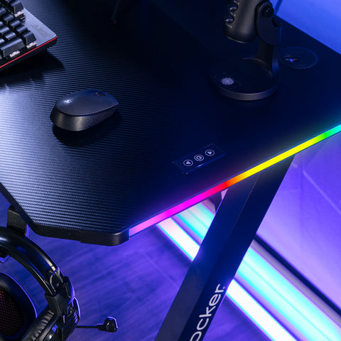 X Rocker Cobra RGB Gaming Desk closeup of LED from Best Buy