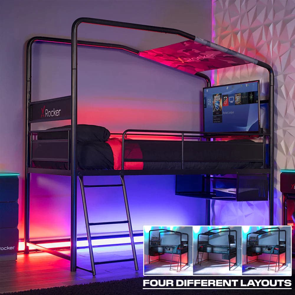 Contra Mid-Sleeper Gaming Bed with TV Mount, Twin - X Rocker