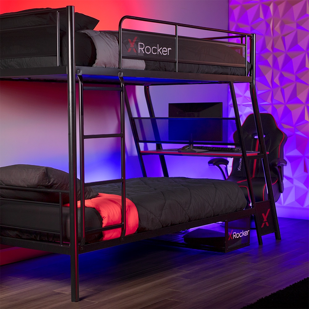 Armada Twin-Over-Twin Bunk Bed with Gaming Desk - X Rocker
