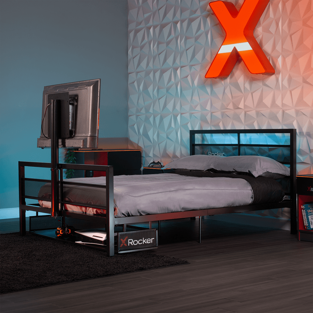 Basecamp LED Gaming Bed with XL TV Mount, Black, Full - X Rocker