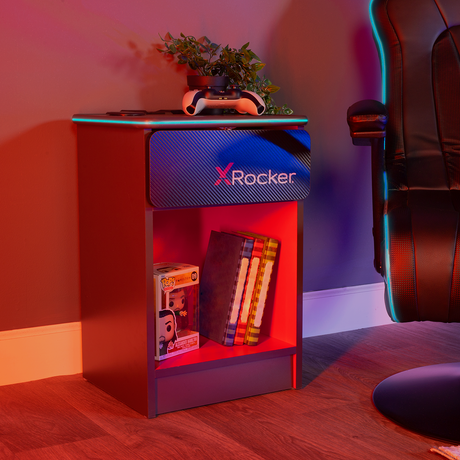 Carbon-Tek End Table with Wireless Charging and LED Lights - X Rocker