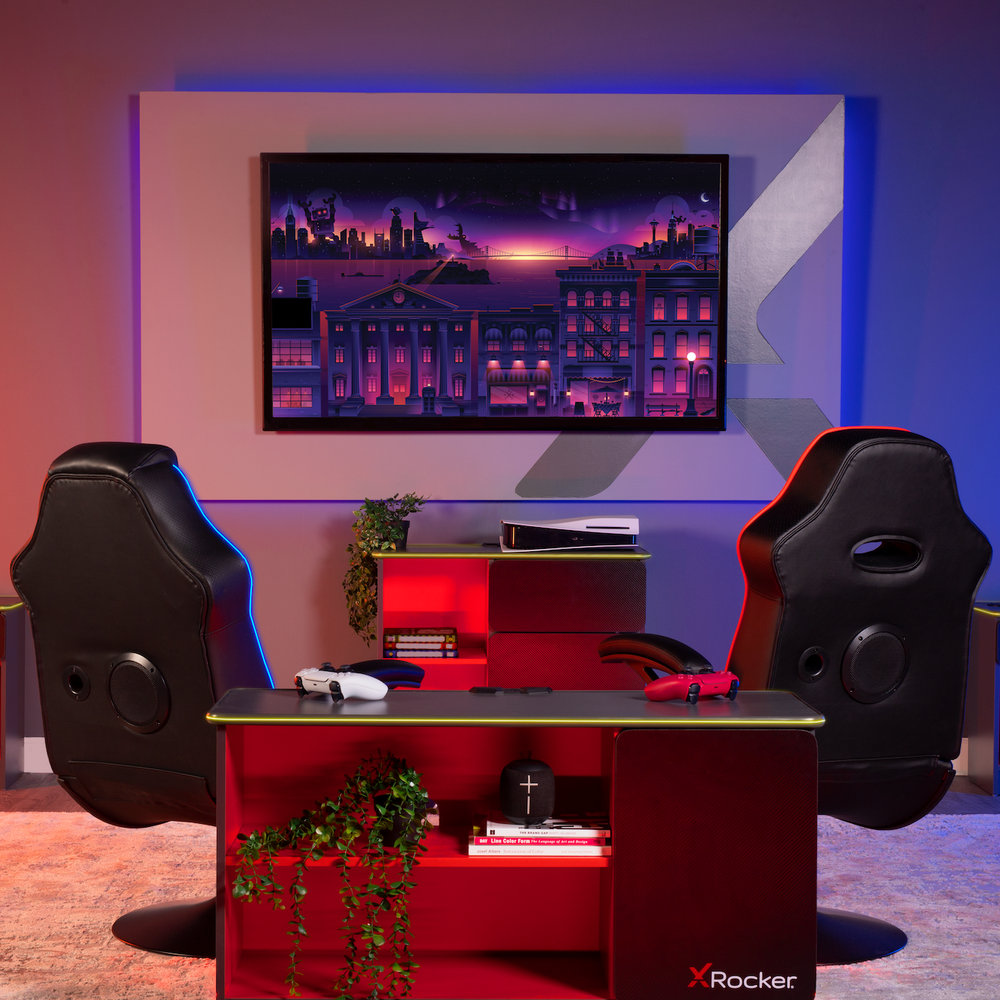 Carbon-Tek Chest of Drawers with LED, Gray/Red - X Rocker